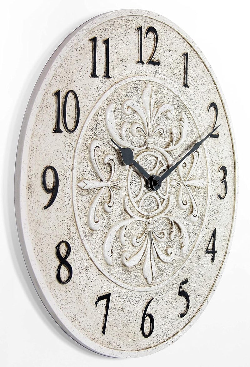 Infinity Instruments Blanc Fleur 15 inch Decorative Outdoor Wall Clock for Garage, Patio, Backyard, Outdoor Wall, Fence Vintage Ivory Antique Easy to Read Battery Operated - Image 4